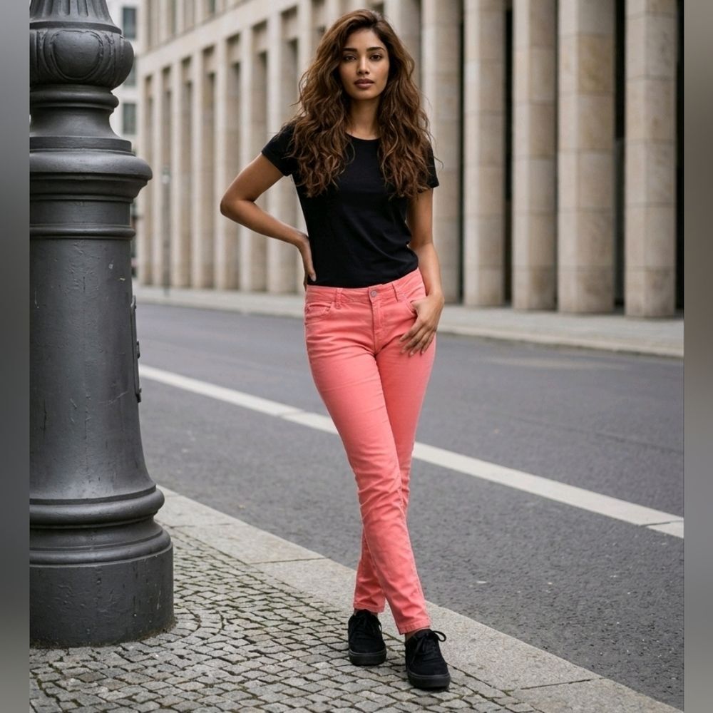 Coral Skinny Jeans Stretch Low Rise Colored Denim Pants Juniors 7 Coastal Chic